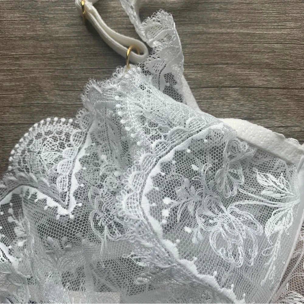 For Love & Lemons Bridal Collection Underwired Floral Lace Sheer Longline Bra - Picture 6 of 14